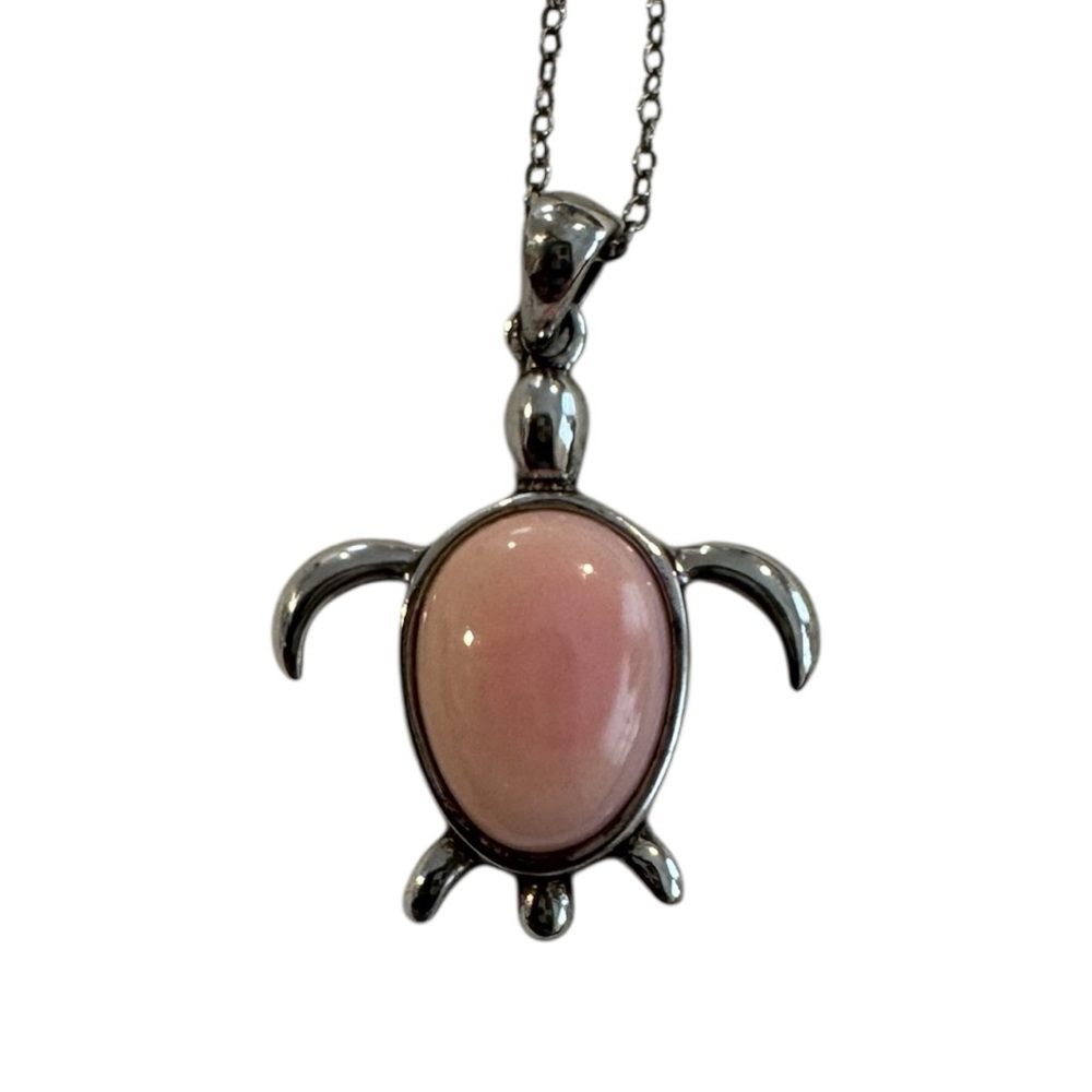 Sterling Silver and Pink Turtle Pendant Necklace